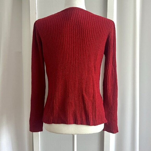 Vintage April Cornell Red Green Leaf Embroidered Ribbed Cardigan Sweater sz S - Picture 3 of 4